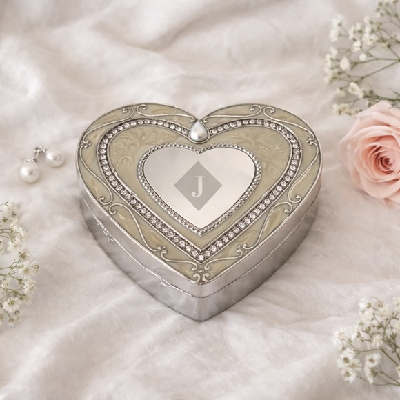 Things Remembered Jewelry - Things Remembered Initial J Silver Crystal Heart Elegance Jewelry Trinket Box